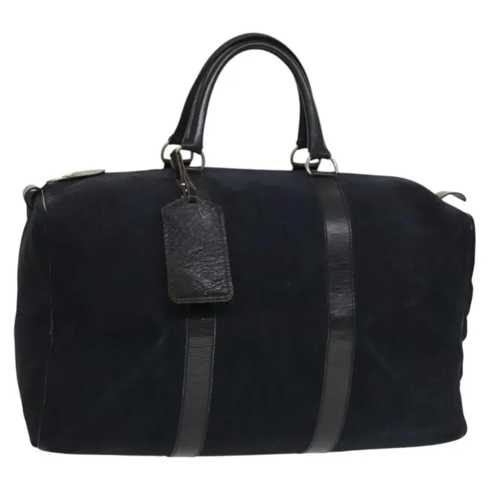 DIOR Trotter Canvas Boston Bag Suede Navy Silver